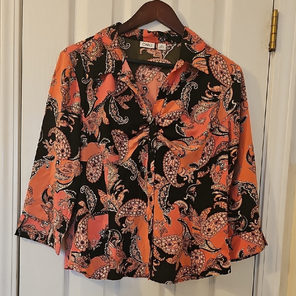 Cato Women's Paisley Top - Black and Orange